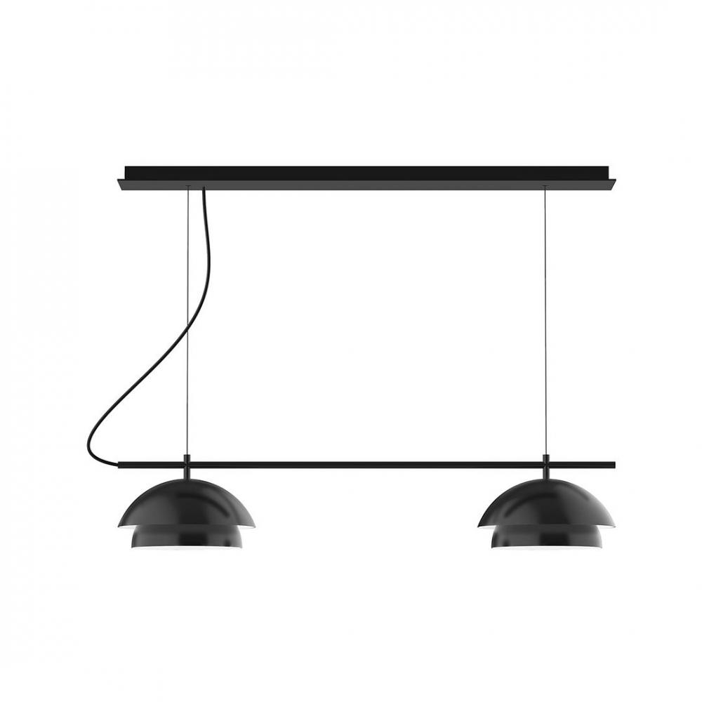 2-Light Linear Axis LED Chandelier with Cool Tweed Fabric Cord, Black