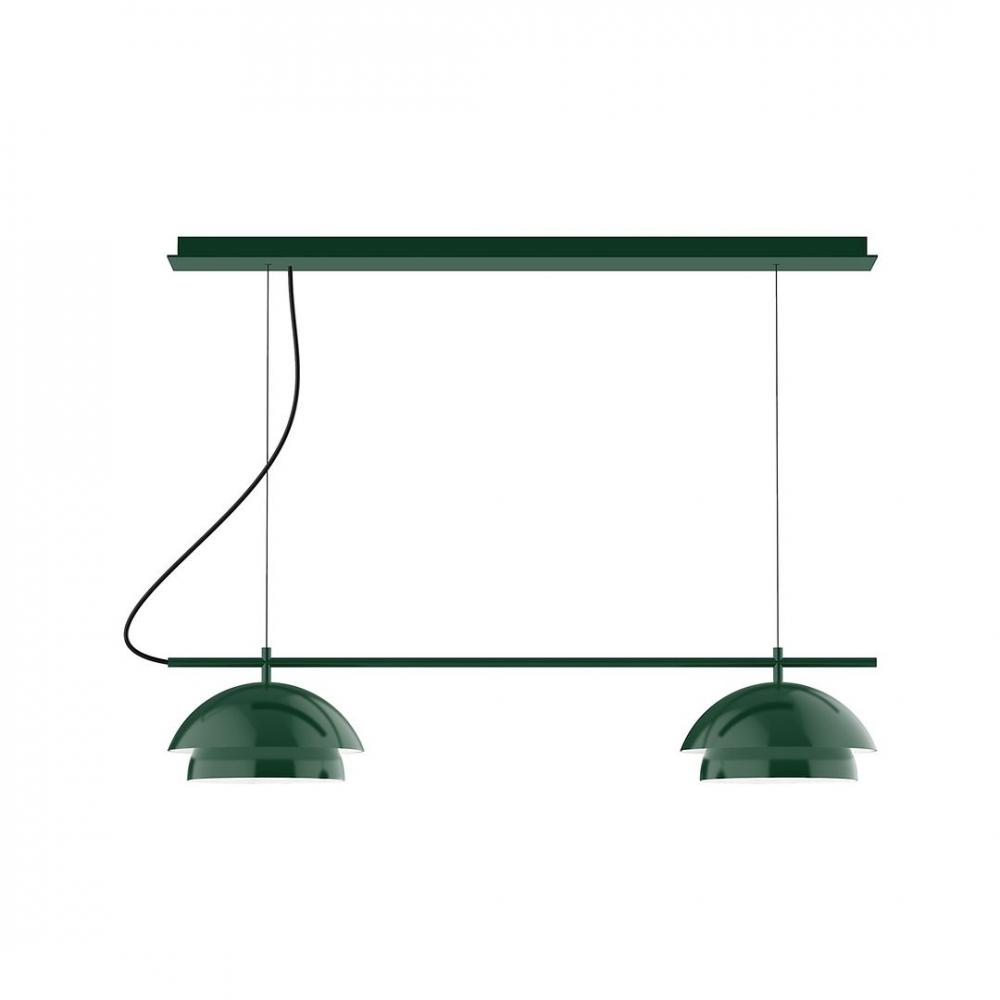 2-Light Linear Axis LED Chandelier with Ivory Fabric Cord, Forest Green