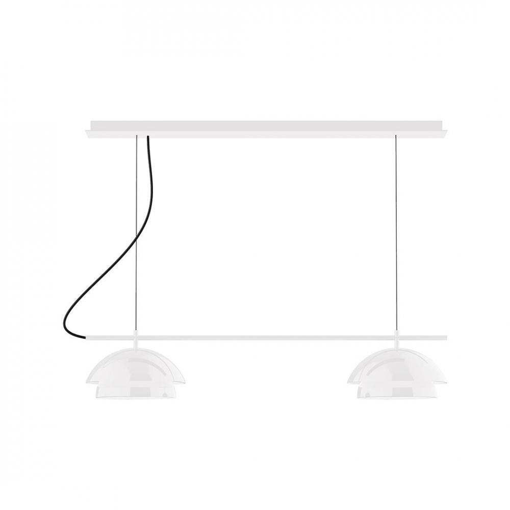 2-Light Linear Axis LED Chandelier with White and Gray Dot Fabric Cord, White