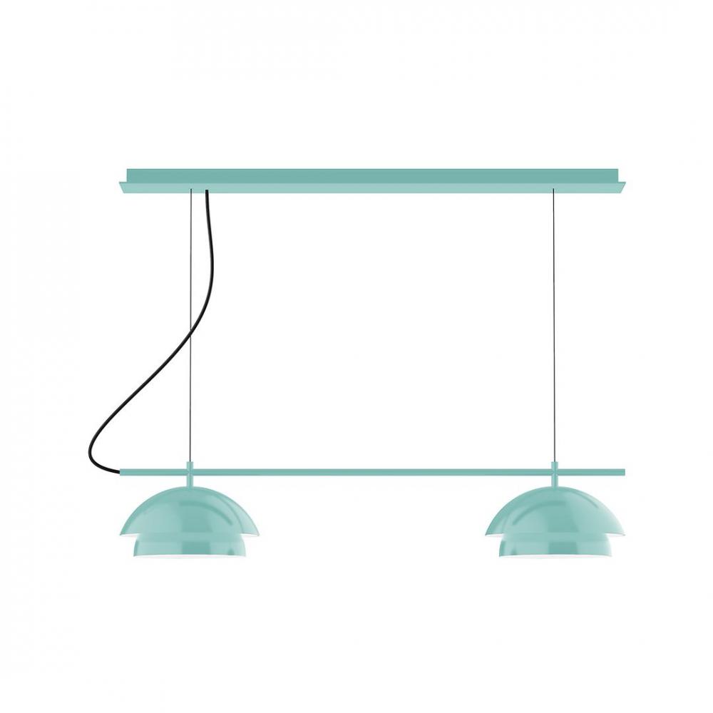 2-Light Linear Axis LED Chandelier with Cool Tweed Fabric Cord, Sea Green