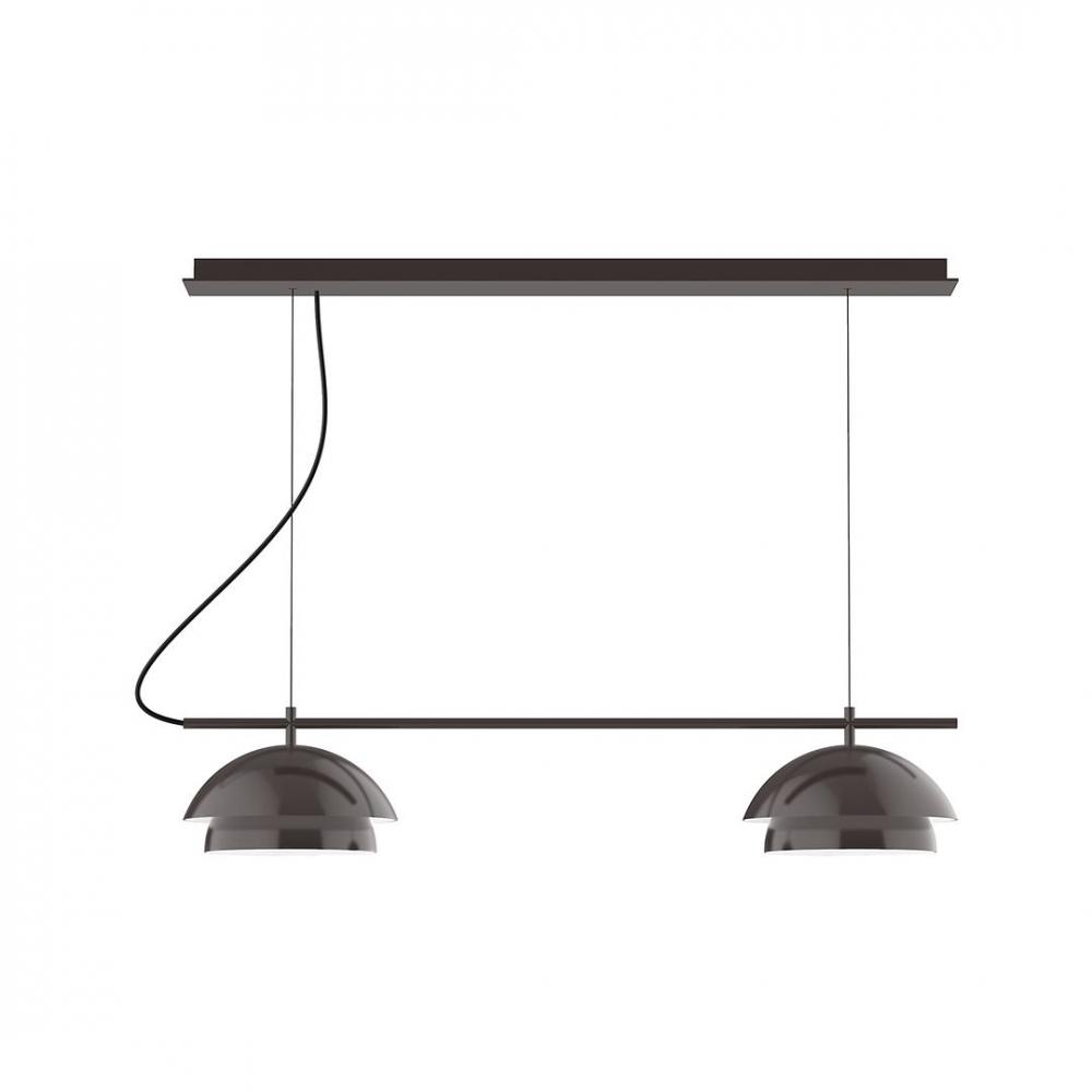 2-Light Linear Axis LED Chandelier with Polished Copper Fabric Cord, Architectural Bronze