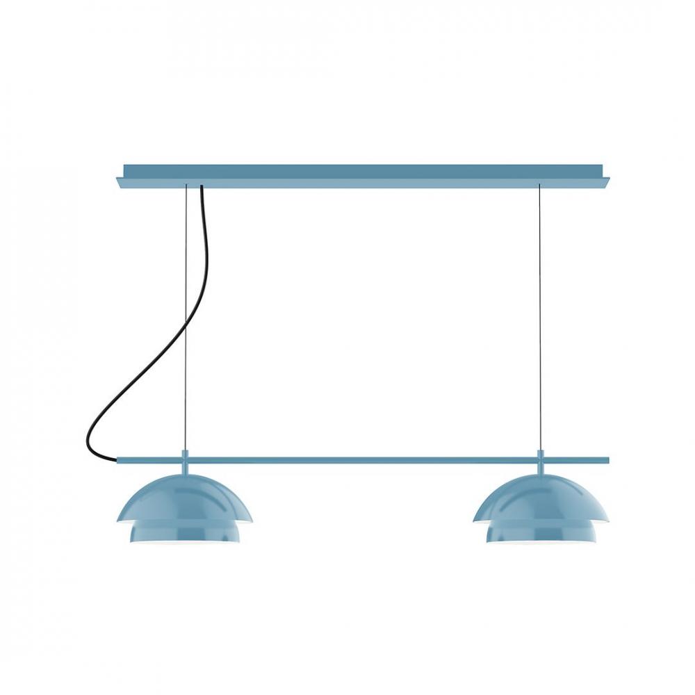 2-Light Linear Axis LED Chandelier with White Fabric Cord, Light Blue