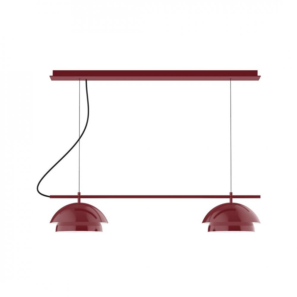 2-Light Linear Axis LED Chandelier with White Fabric Cord, Barn Red