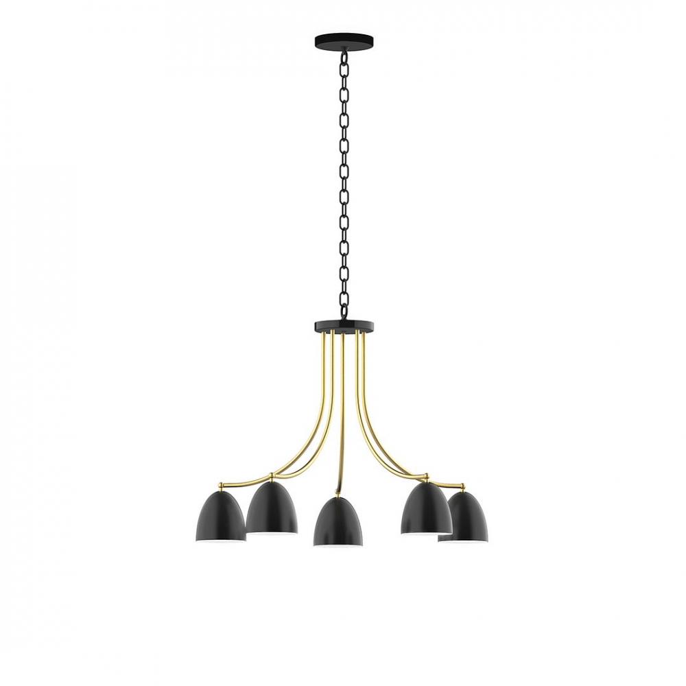 5-Light J-Series Chandelier, Black with Brushed Brass Accents