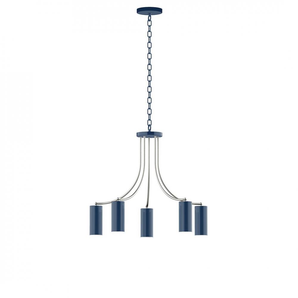 5-Light J-Series Chandelier, Navy with Brushed Nickel Accents