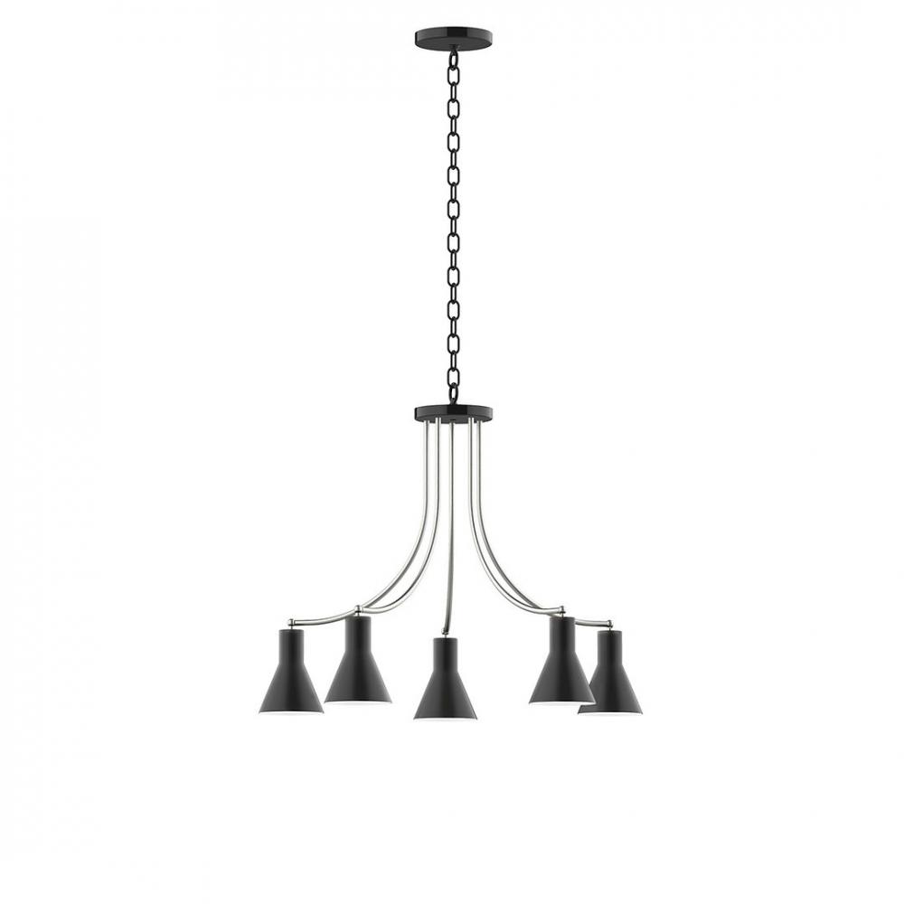 5-Light J-Series Chandelier, Black with Brushed Nickel Accents