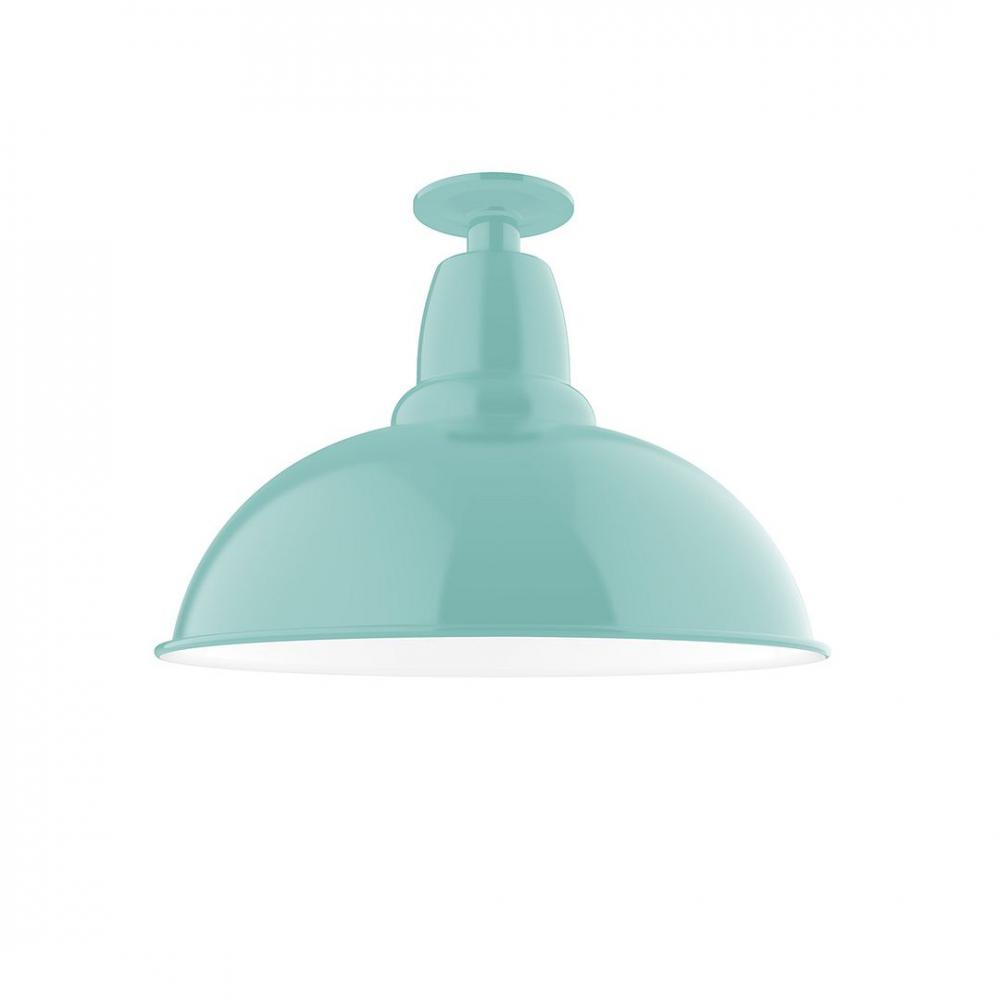 16" Cafe LED Flush Mount Light with wire grill in Sea Green