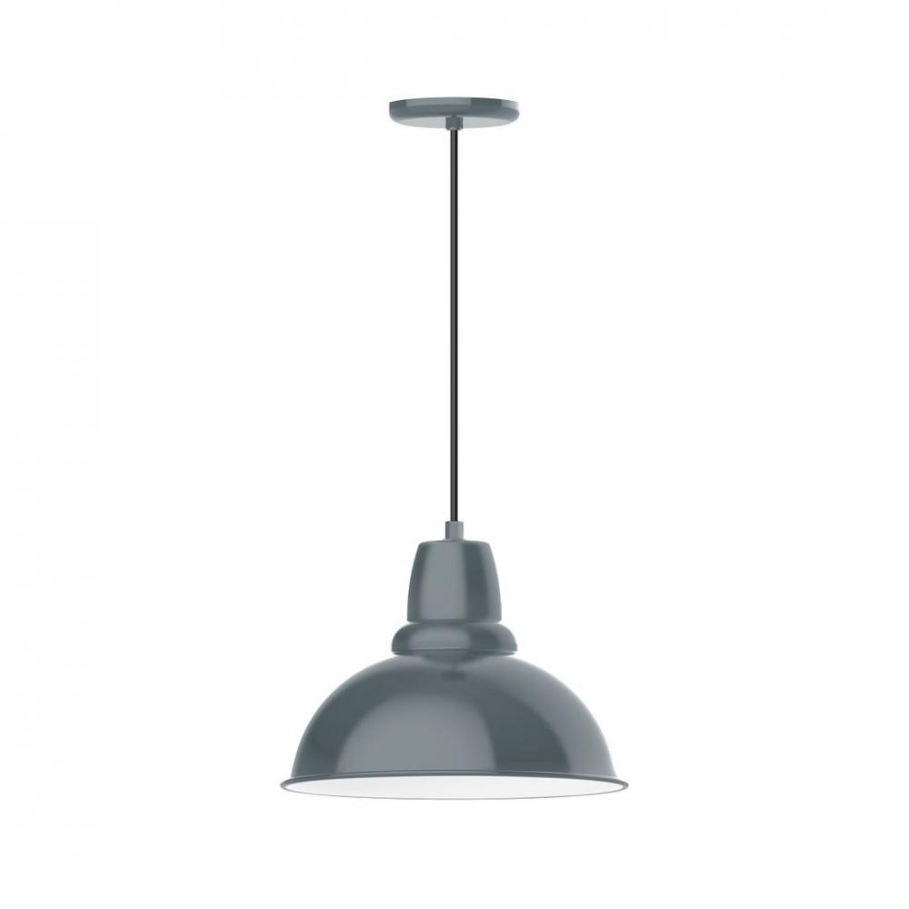 14" Cafe shade, LED Pendant with cool tweed fabric cord and canopy, Slate Gray