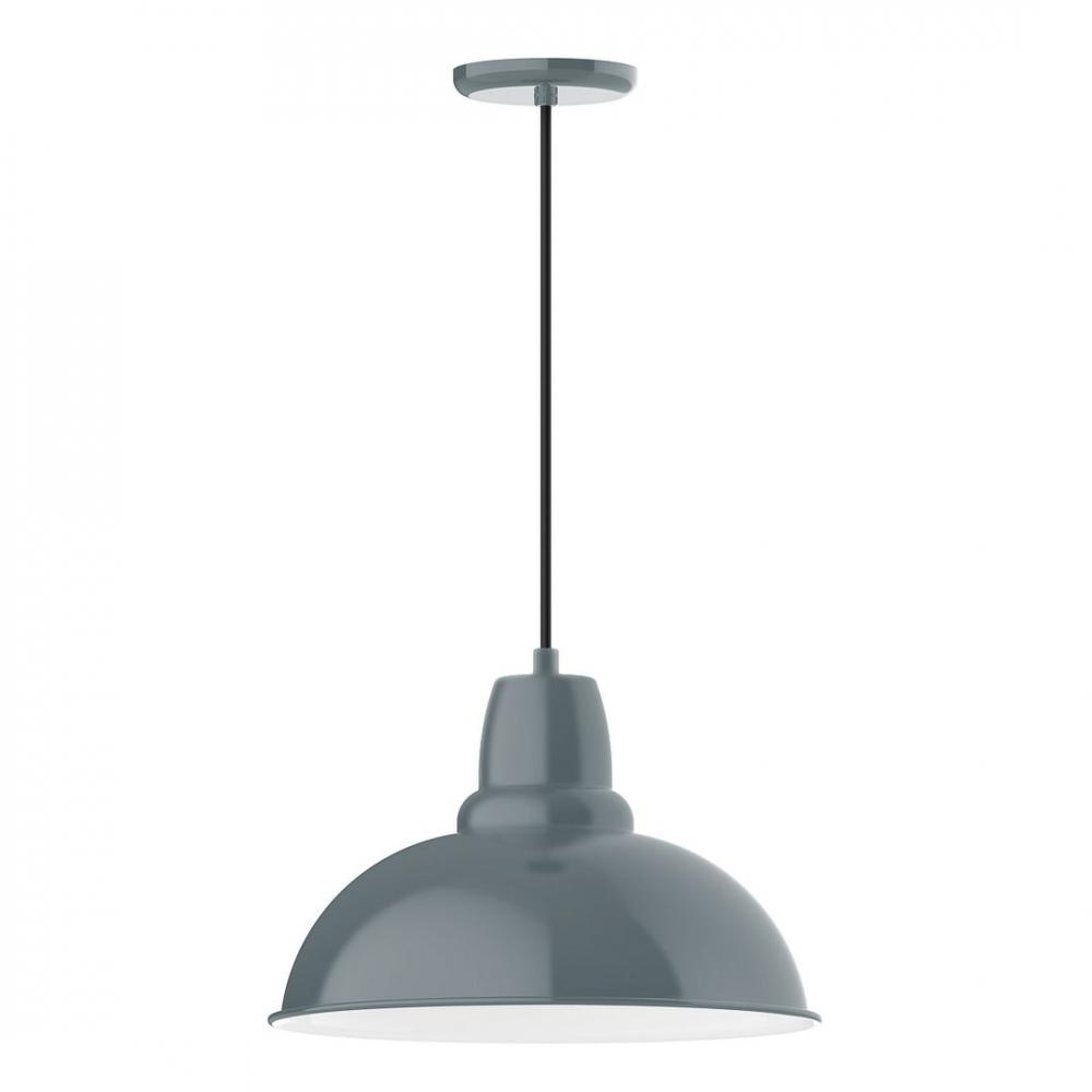 16" Cafe shade, LED Pendant with white solid fabric cord and canopy, Slate Gray