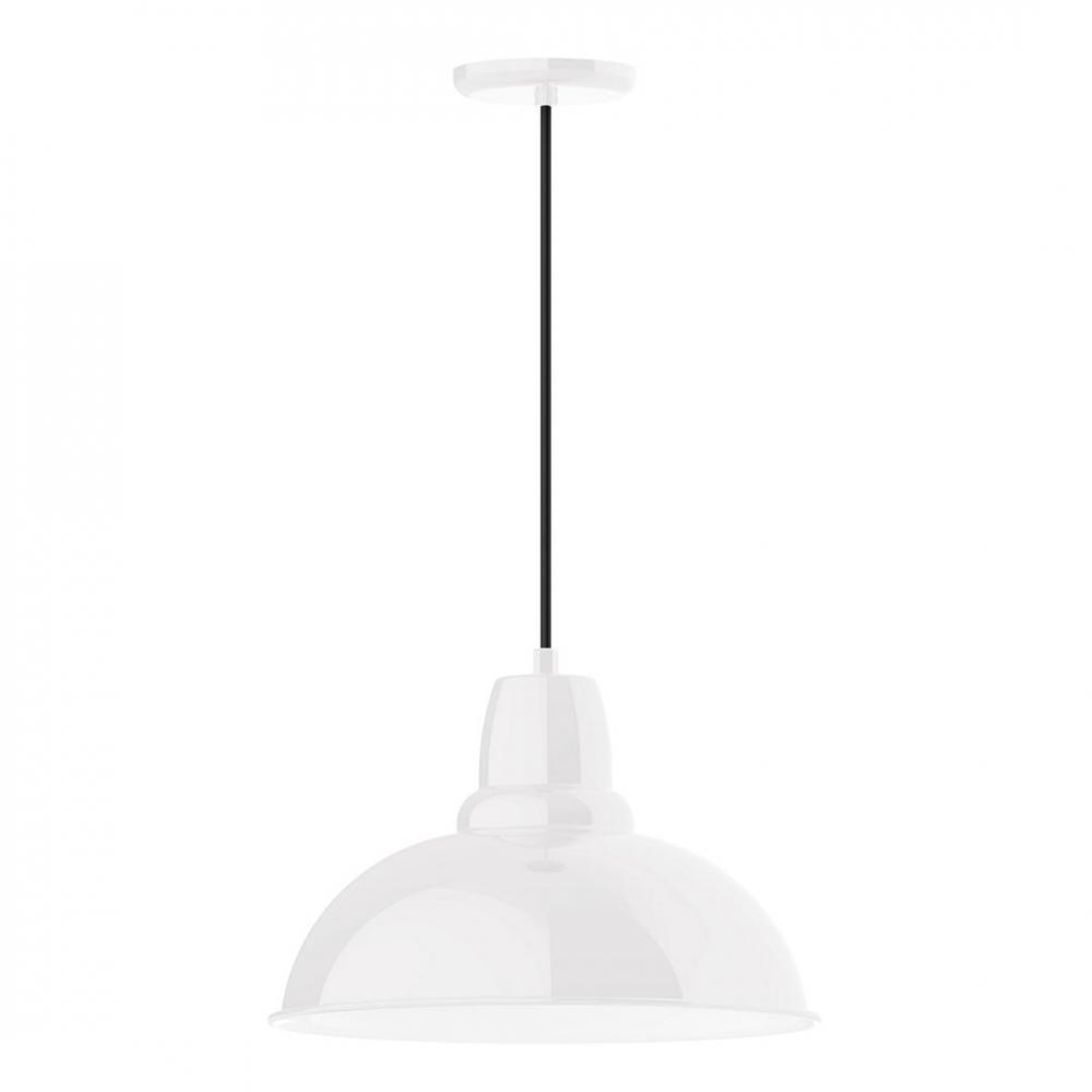 16" Cafe shade, LED Pendant with black cord and canopy, wire grill, White