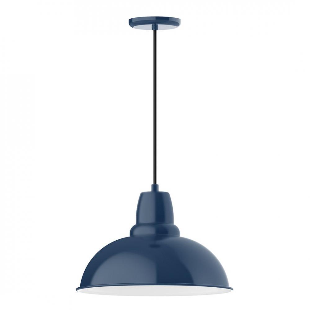 16" Cafe shade, LED Pendant with black cord and canopy, wire grill, Navy