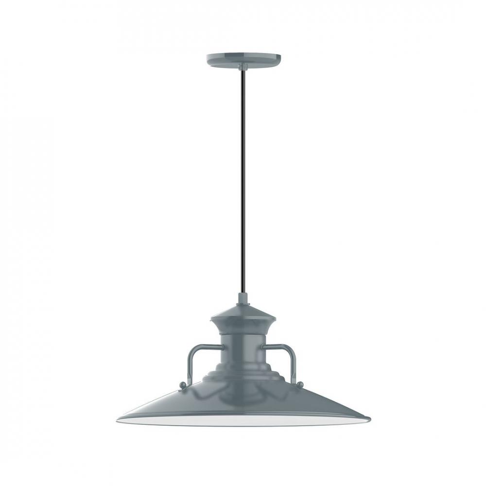 18" Homestead shade, LED Pendant with polished copper fabric cord and canopy, Slate Gray