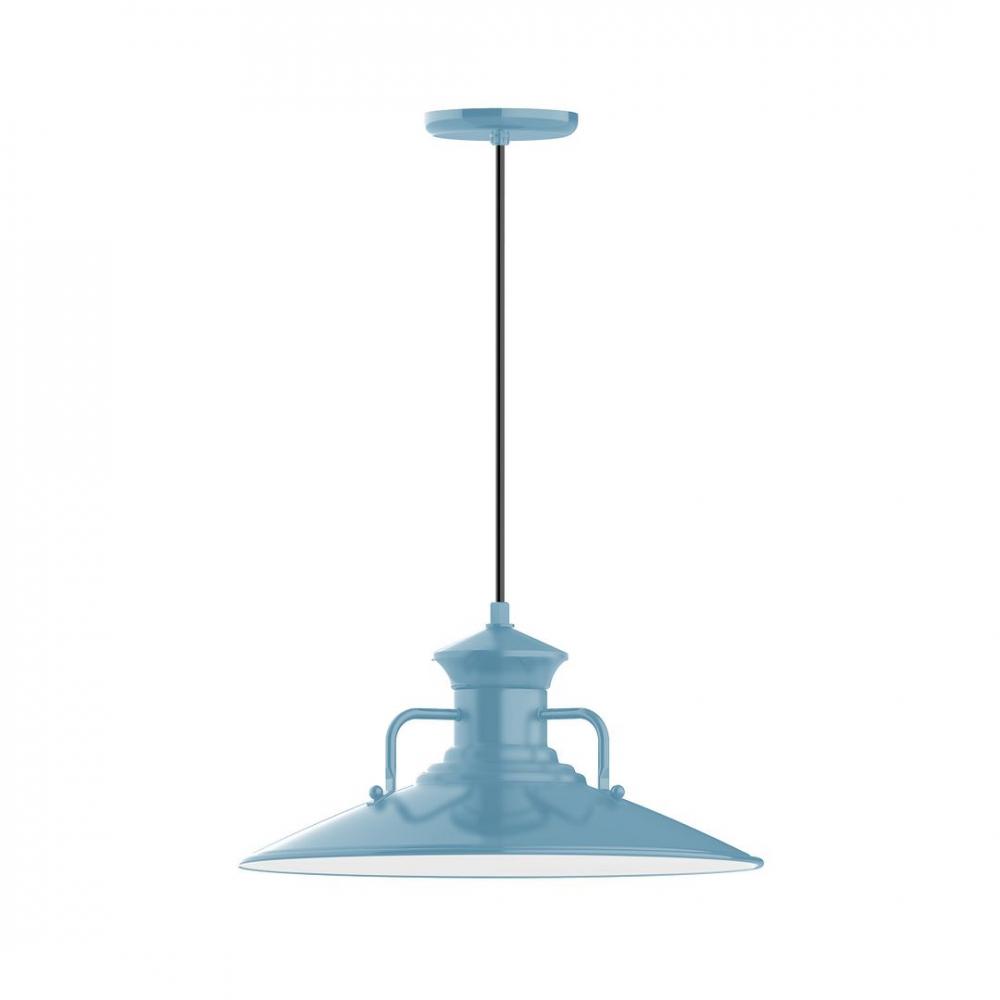 18" Homestead shade, LED Pendant with neutral argyle fabric cord and canopy, Light Blue