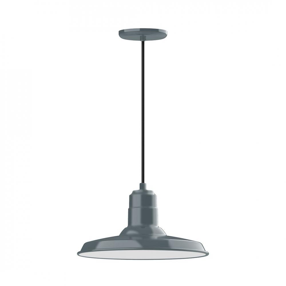 14" Warehouse shade, LED Pendant with black cord and canopy, wire grill, Slate Gray