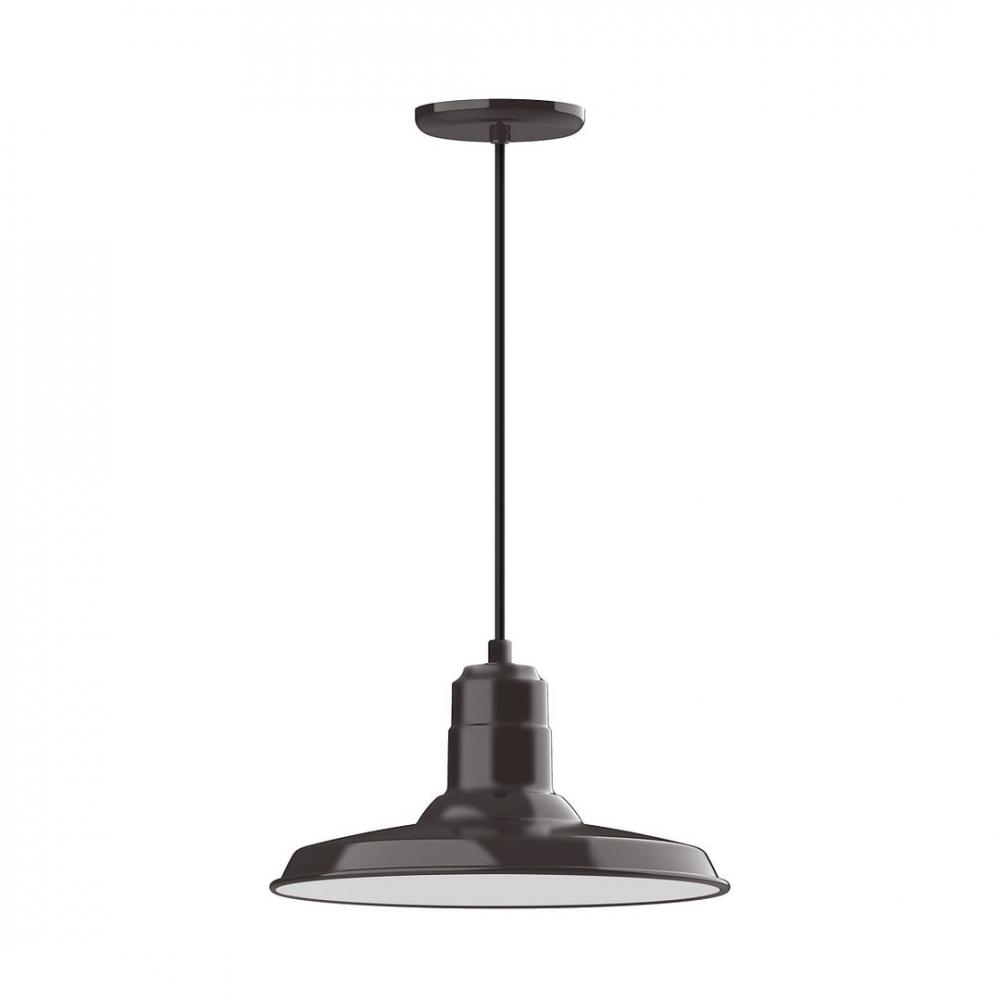 14" Warehouse shade, LED Pendant with black cord and canopy, wire grill, Architectural Bronze