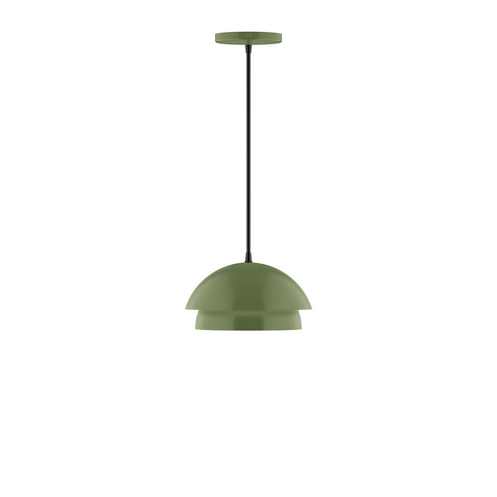 10" Nest LED Pendant, navy mini tweed fabric cord with canopy, Fern Green