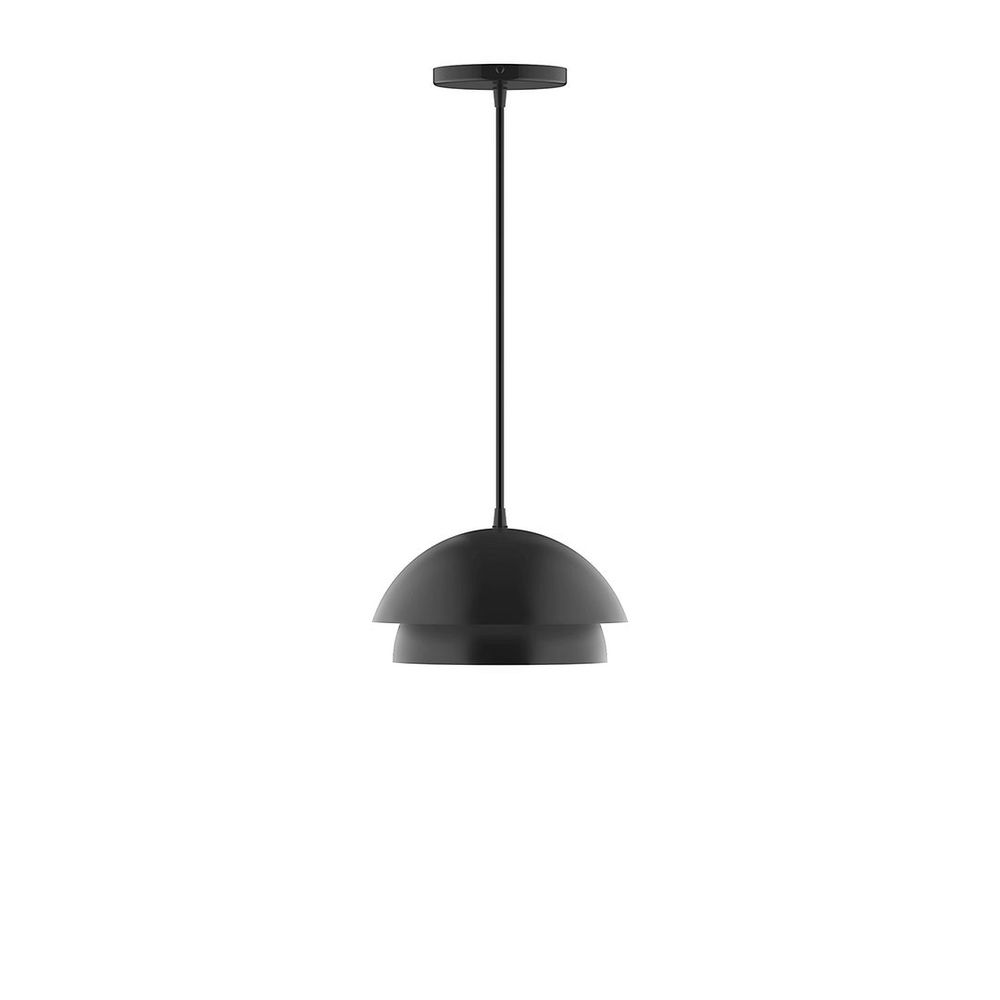 10" Nest LED Pendant, cool tweed fabric cord with canopy, Black