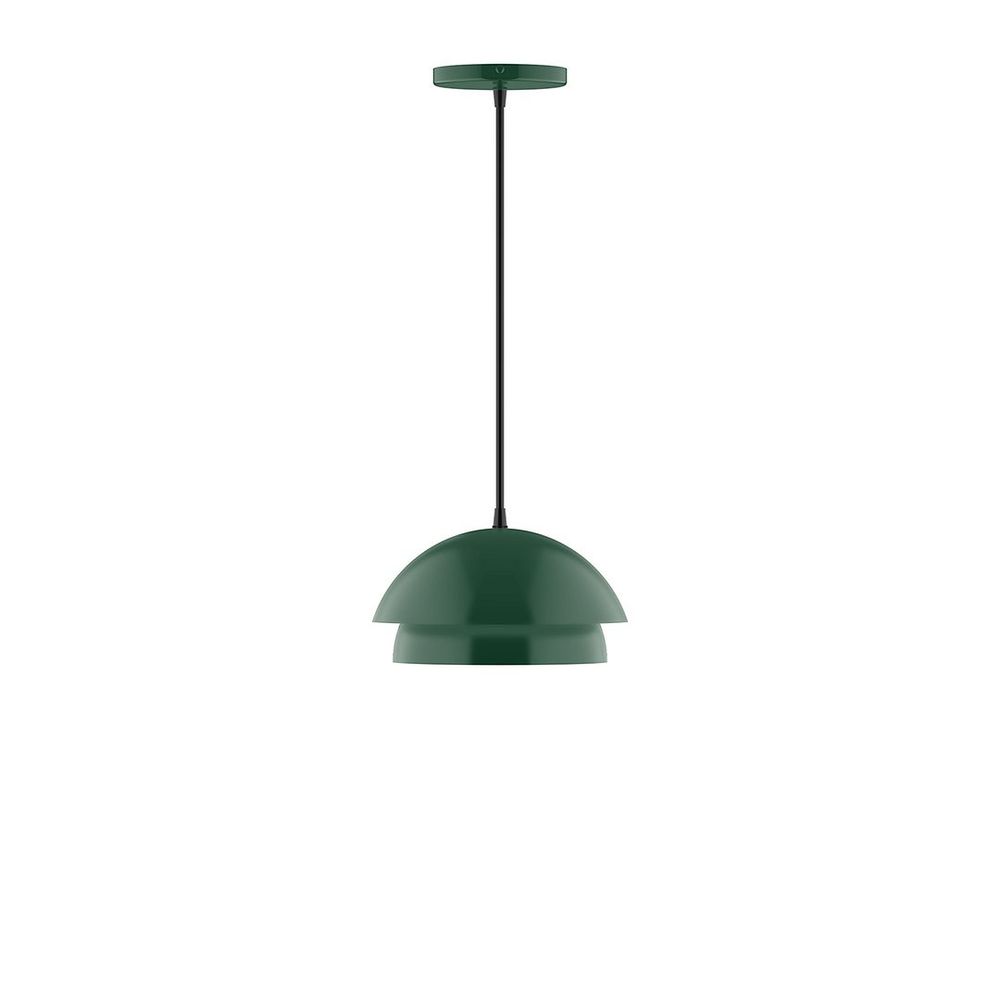 10" Nest LED Pendant, cool tweed fabric cord with canopy, Forest Green