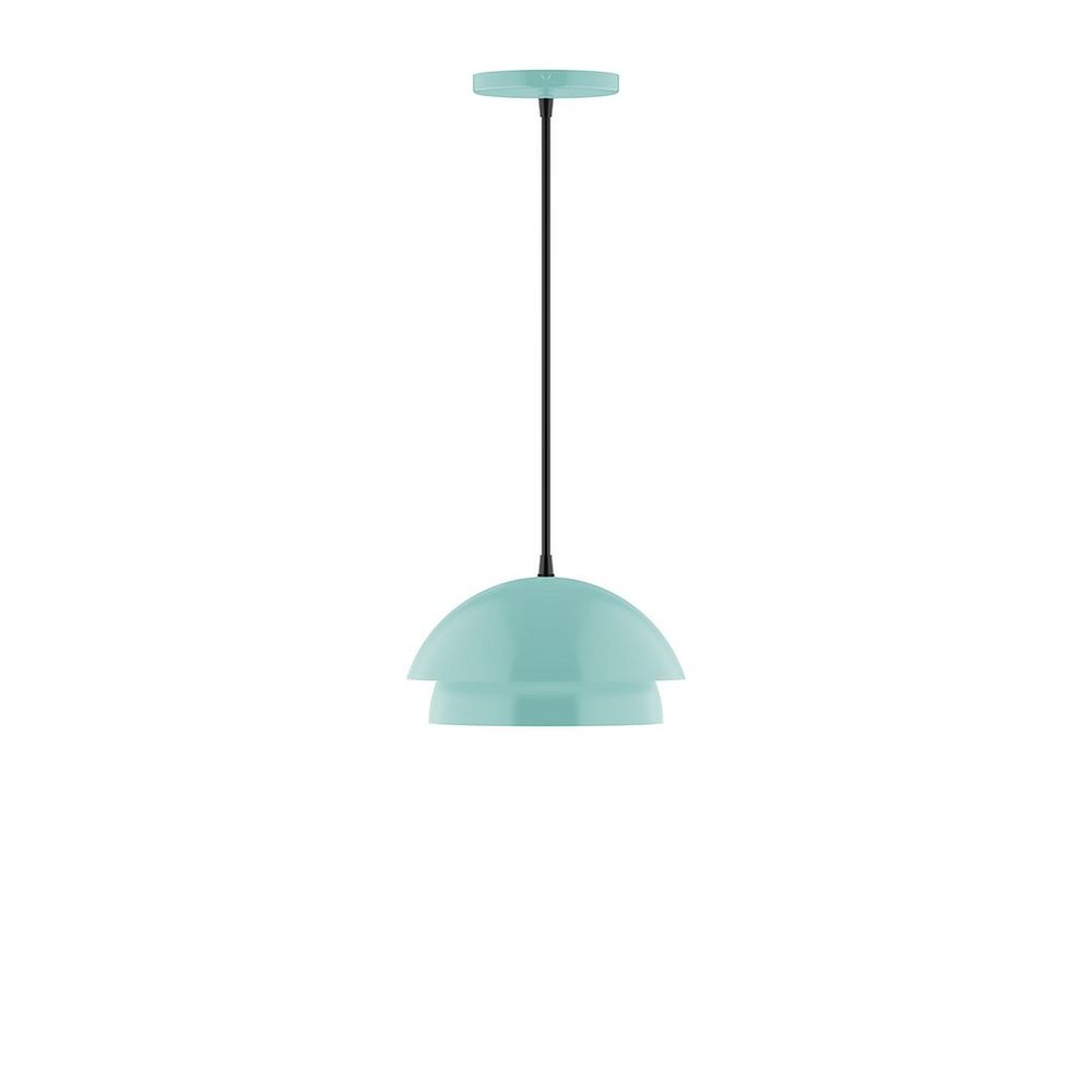 10" Nest LED Pendant, neutral argyle fabric cord with canopy, Sea Green