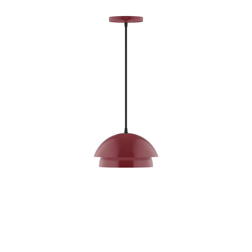 10" Nest LED Pendant, polished copper fabric cord with canopy, Barn Red