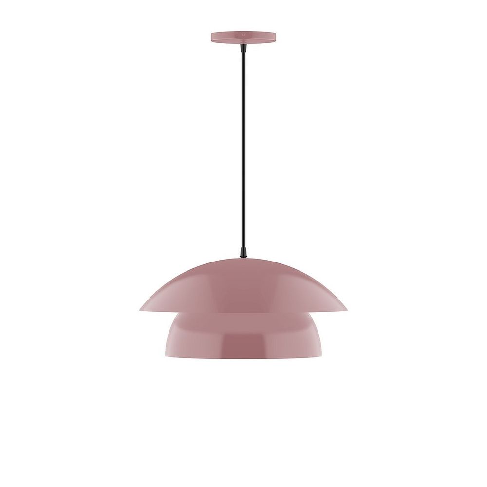 16" Nest LED Pendant, polished copper fabric cord with canopy, Mauve