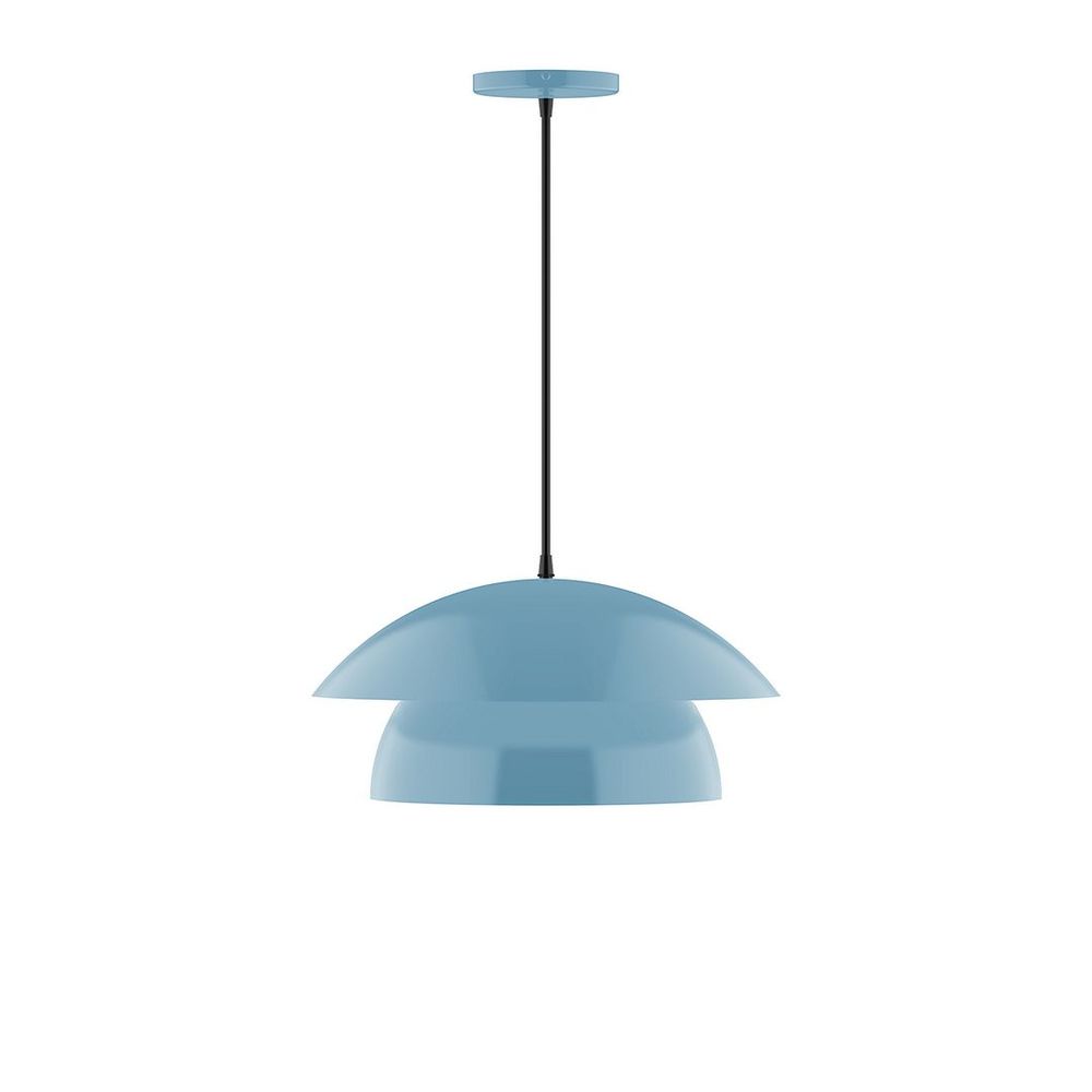 16" Nest LED Pendant, white cord with canopy, Light Blue