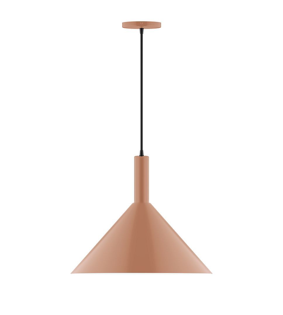 18" Stack Cone LED Pendant, gray fabric cord with canopy, Terracotta