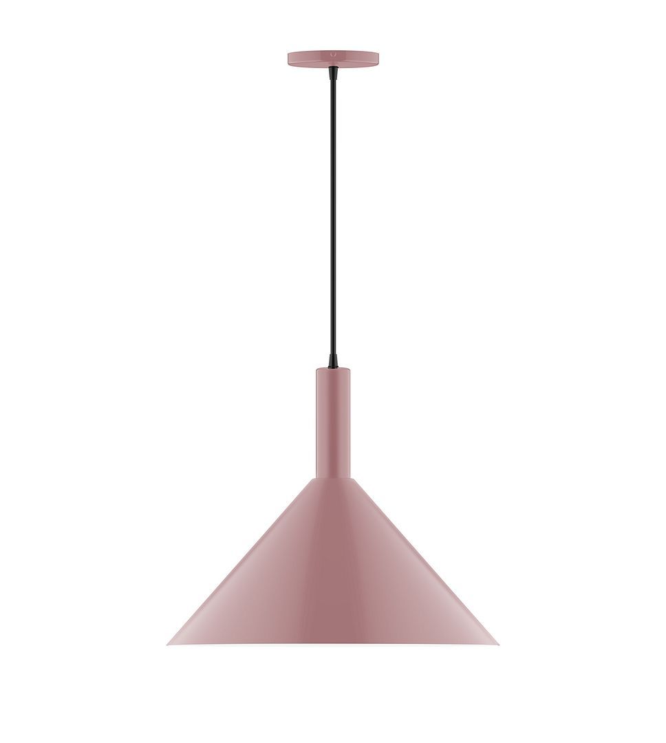 18" Stack Cone LED Pendant, neutral argyle fabric cord with canopy, Mauve