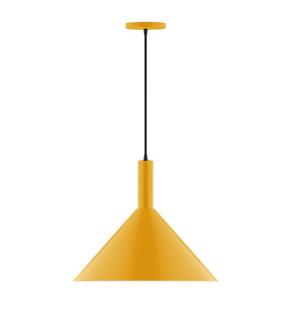 18" Stack Cone LED Pendant, neutral argyle fabric cord with canopy, Bright Yellow