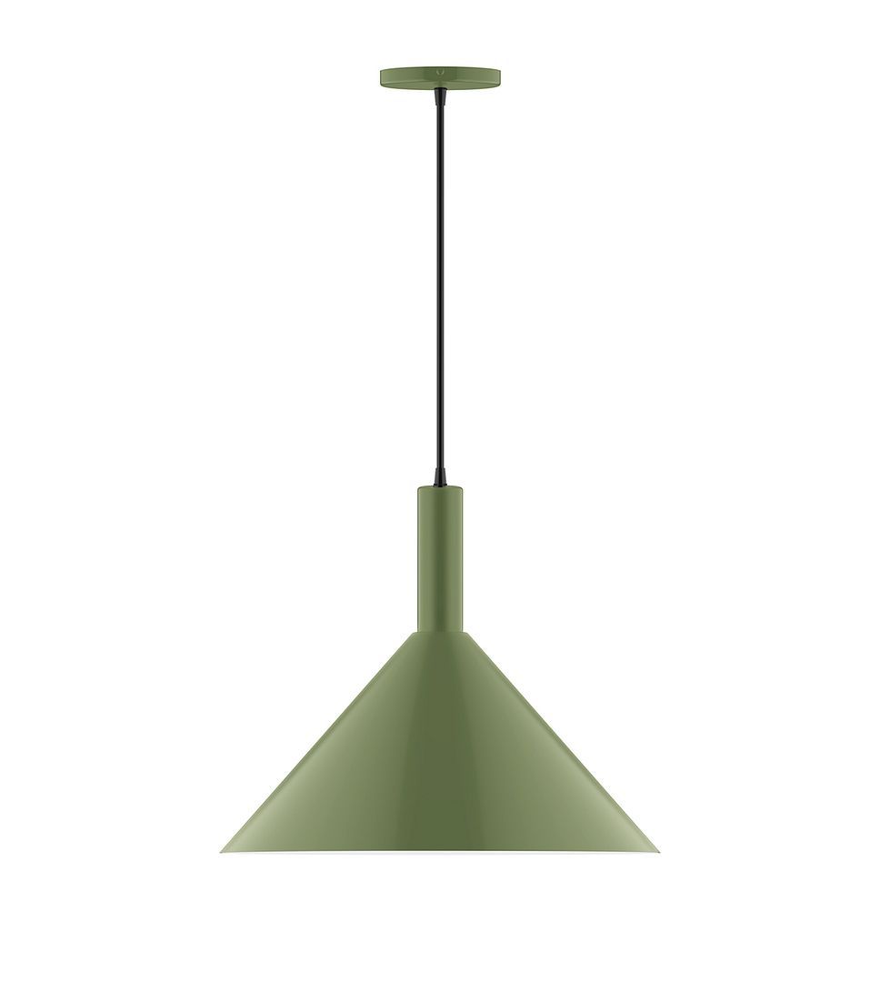 18" Stack Cone LED Pendant, white and gray dot fabric cord with canopy, Fern Green