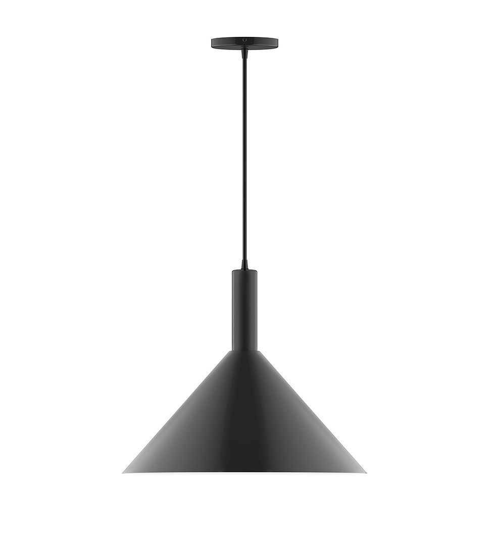 18" Stack Cone LED Pendant, gray fabric cord with canopy, Black