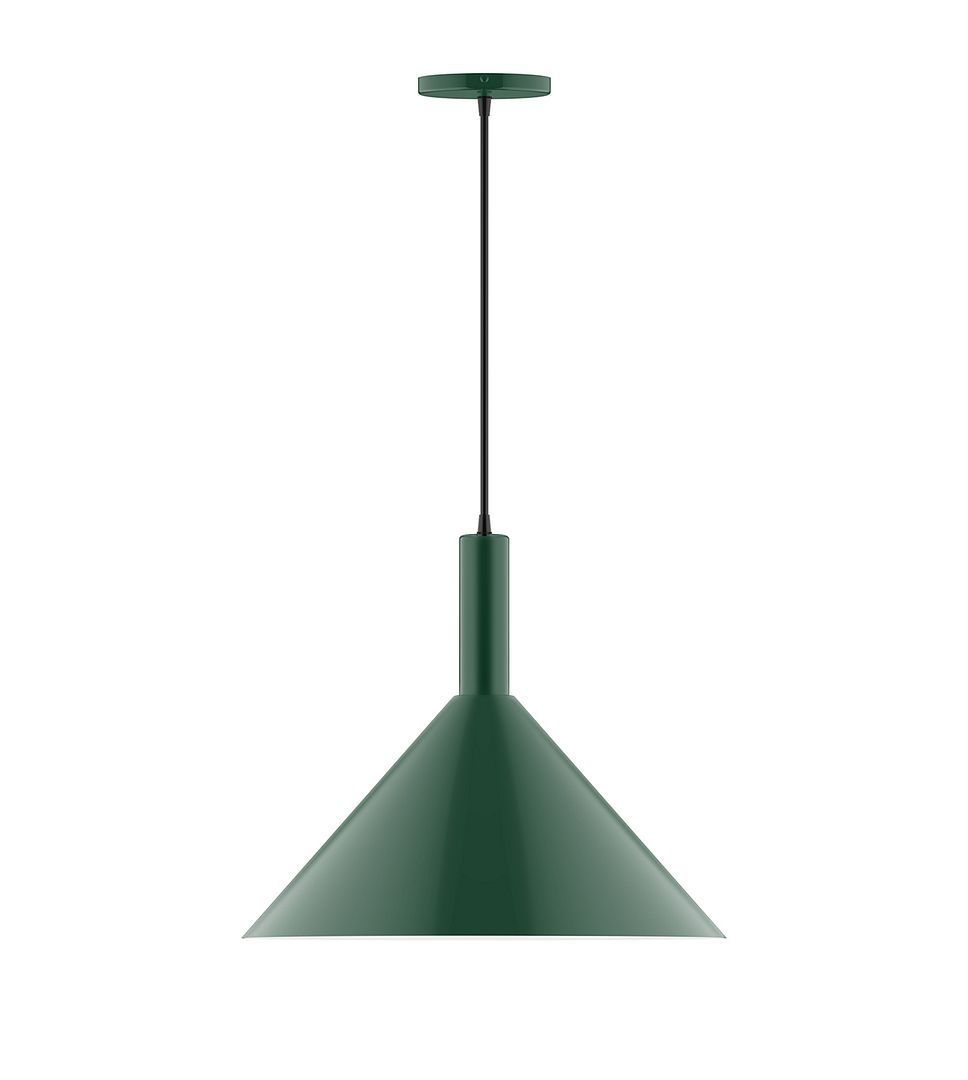 18" Stack Cone LED Pendant, black and white houndstooth fabric cord with canopy, Forest Green