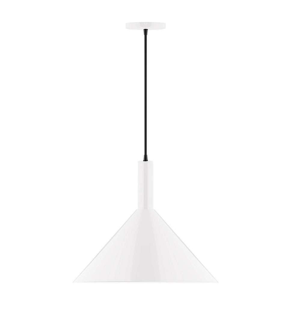 18" Stack Cone LED Pendant, gray fabric cord with canopy, White