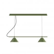 Montclair Light Works CHBX445-22-C02-L12 - 2-Light Linear Axis LED Chandelier with Black Fabric Cord, Fern Green