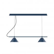 Montclair Light Works CHBX445-50-C22-L12 - 2-Light Linear Axis LED Chandelier with White and Gray Dot Fabric Cord, Navy