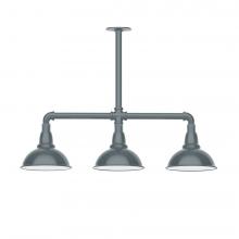 Montclair Light Works MSK105-40-T36-L10 - 8" Cafe shade, 3-light LED Stem Hung Pendant, Slate Gray