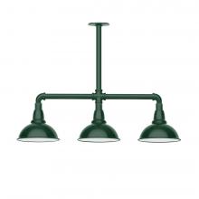 Montclair Light Works MSK105-42-L10 - 8" Cafe shade, 3-light LED Stem Hung Pendant, Forest Green