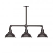 Montclair Light Works MSK105-51-L10 - 8" Cafe shade, 3-light LED Stem Hung Pendant, Architectural Bronze