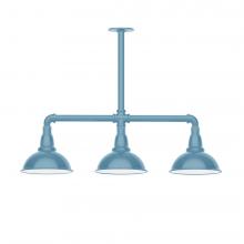 Montclair Light Works MSK105-54-L10 - 8" Cafe shade, 3-light LED Stem Hung Pendant, Light Blue