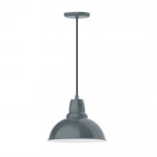 Montclair Light Works PEB106-40-C27-L12 - 12" Cafe shade, LED Pendant with neutral argyle fabric cord and canopy, Slate Gray