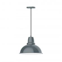 Montclair Light Works PEB107-40-C27-L13 - 14" Cafe shade, LED Pendant with neutral argyle fabric cord and canopy, Slate Gray