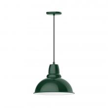 Montclair Light Works PEB107-42-C22-L13 - 14" Cafe shade, LED Pendant with white and gray dot fabric cord and canopy, Forest Green