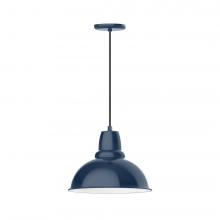 Montclair Light Works PEB107-50-C27-L13 - 14" Cafe shade, LED Pendant with neutral argyle fabric cord and canopy, Navy