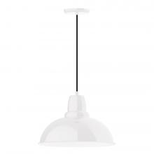 Montclair Light Works PEB108-44-W16-L13 - 16" Cafe shade, LED Pendant with black cord and canopy, wire grill, White