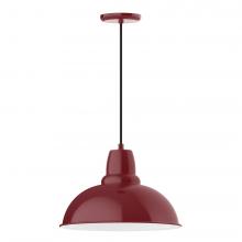 Montclair Light Works PEB108-55-W16-L13 - 16" Cafe shade, LED Pendant with black cord and canopy, wire grill, Barn Red