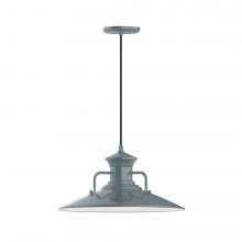 Montclair Light Works PEB143-40-C27-L13 - 18" Homestead shade, LED Pendant with neutral argyle fabric cord and canopy, Slate Gray