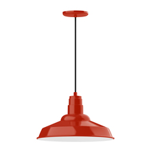 Montclair Light Works PEB184-26 - 16" Warehouse shade, pendant with black cord and canopy, Vermillion