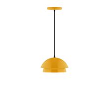 Montclair Light Works PEBX445-21-C01-L10 - 10" Nest LED Pendant, brown and ivory houndstooth fabric cord with canopy, Bright Yellow