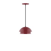 Montclair Light Works PEBX445-55-C23-L10 - 10" Nest LED Pendant, red and white zigzag fabric cord with canopy, Barn Red