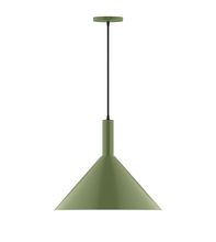 Montclair Light Works PEBX467-22-C27-L13 - 18" Stack Cone LED Pendant, neutral argyle fabric cord with canopy, Fern Green